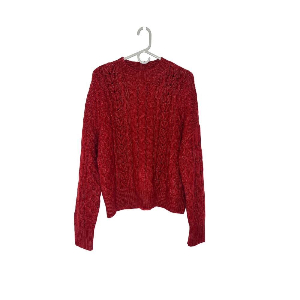 Abercrombie & Fitch Chunky Cable Knit Sweater Women's Sz L Red Cozy Fall NWT